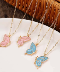 Butterfly Pink Blue Pendants Set